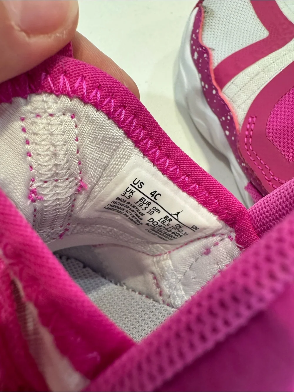 Pink and white Jordan 23/7.2 EasyOn Toddler Shoes size 4C DQ9294-605